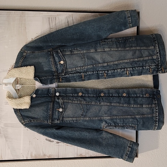 New H&M Denim Teddy Jacket Size 4 - Picture 1 of 7